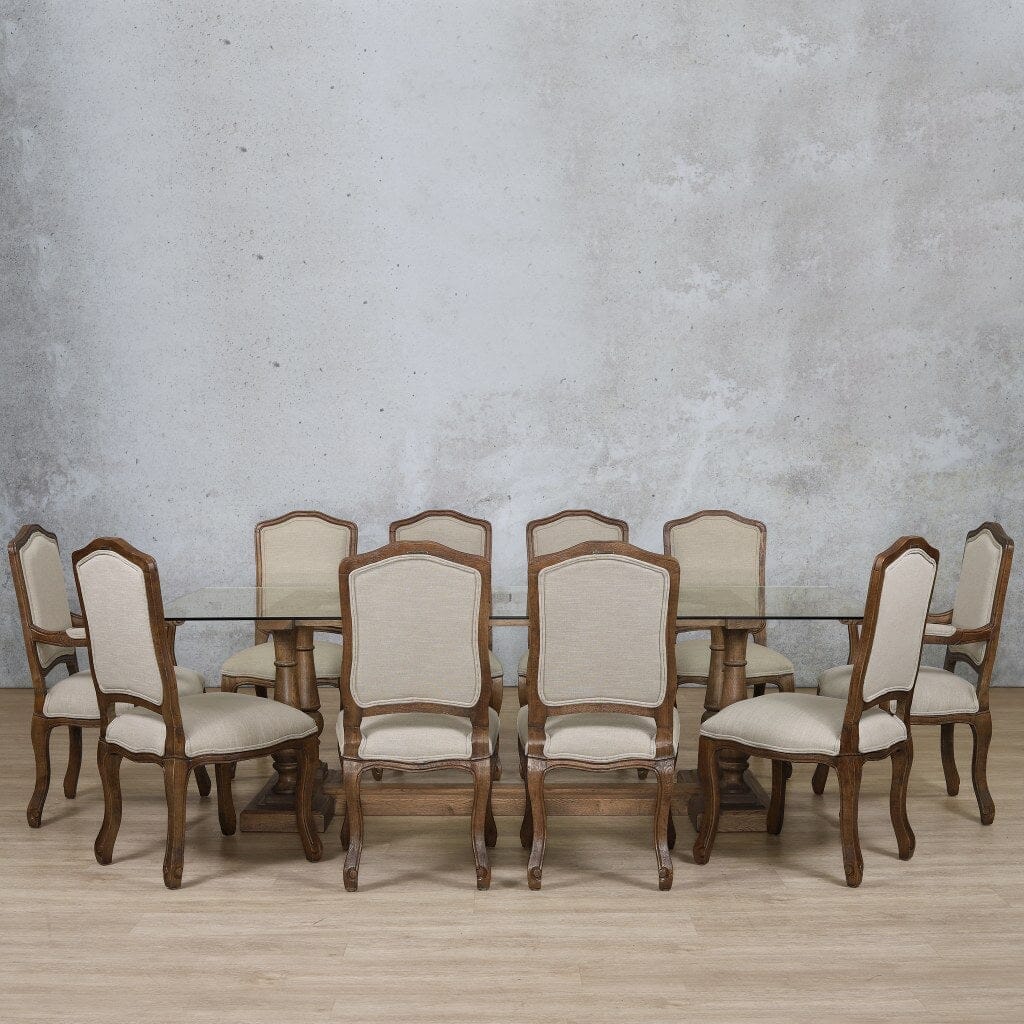 Charlotte Glass Top & Duke 10 Seater Dining Set Dining room set Leather Gallery Antique Dark Oak