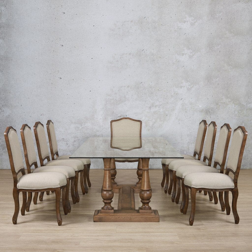 Charlotte Glass Top & Duke 10 Seater Dining Set Dining room set Leather Gallery Antique Dark Oak