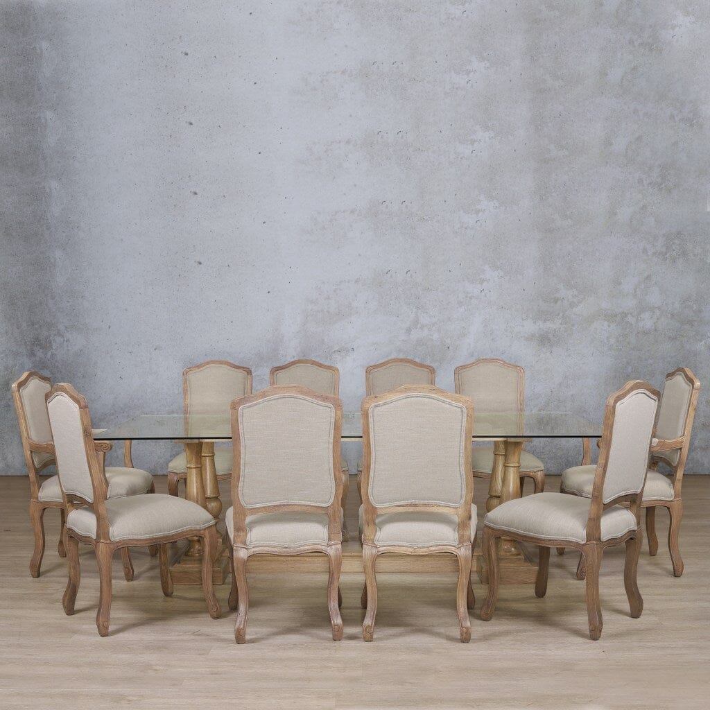 Charlotte Glass Top & Duke 10 Seater Dining Set Dining room set Leather Gallery Antique Natural Oak