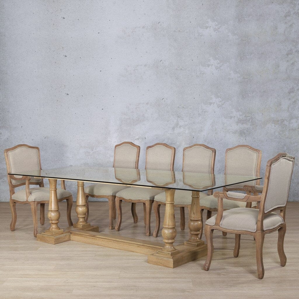 Charlotte Glass Top & Duke 10 Seater Dining Set Dining room set Leather Gallery Antique Natural Oak