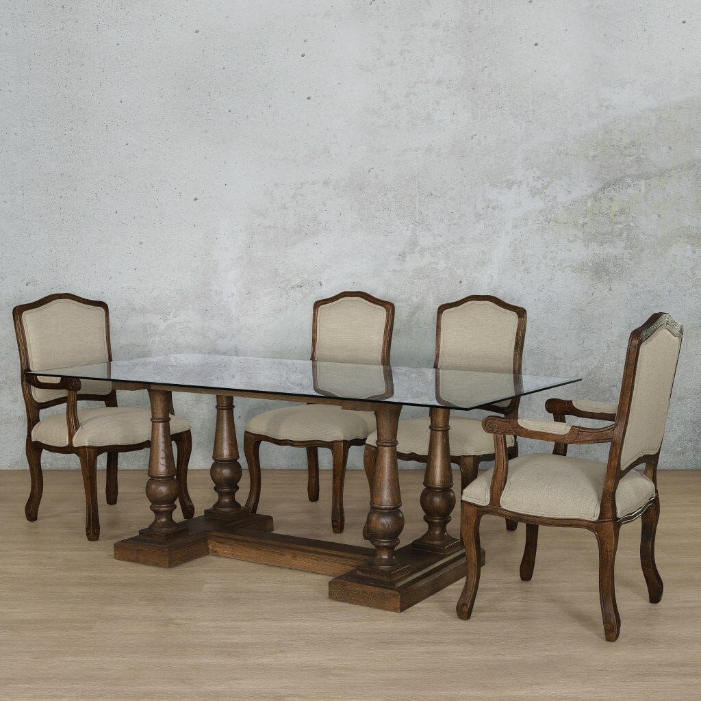 Charlotte Glass Top & Duke 6 Seater Dining Set Dining room set Leather Gallery Antique Dark Oak
