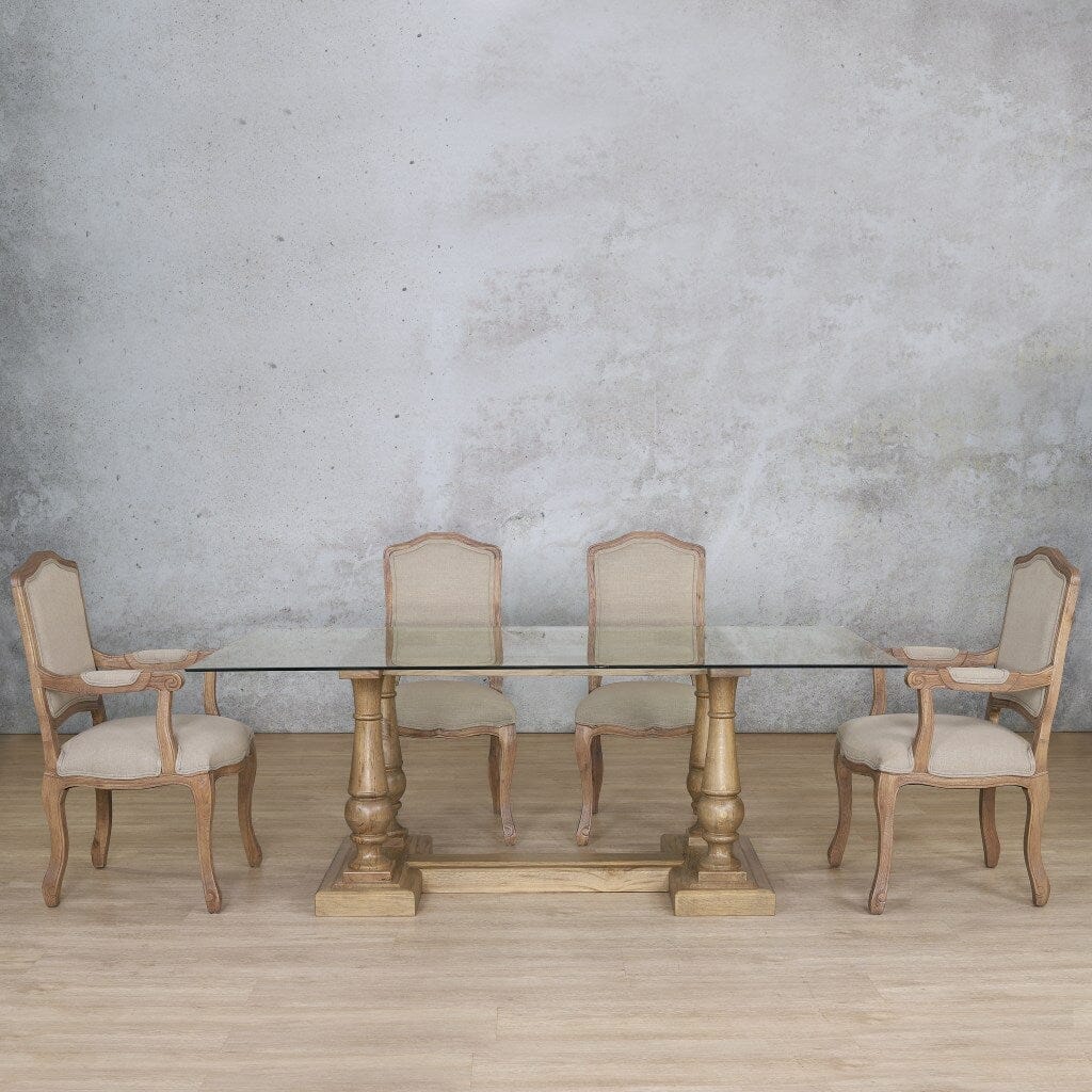 Charlotte Glass Top & Duke 6 Seater Dining Set Dining room set Leather Gallery Antique Natural Oak