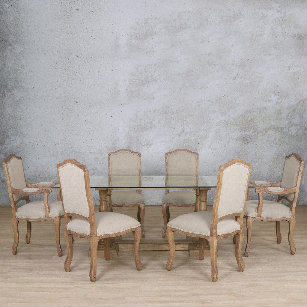 Charlotte Glass Top & Duke 6 Seater Dining Set Dining room set Leather Gallery Antique Natural Oak