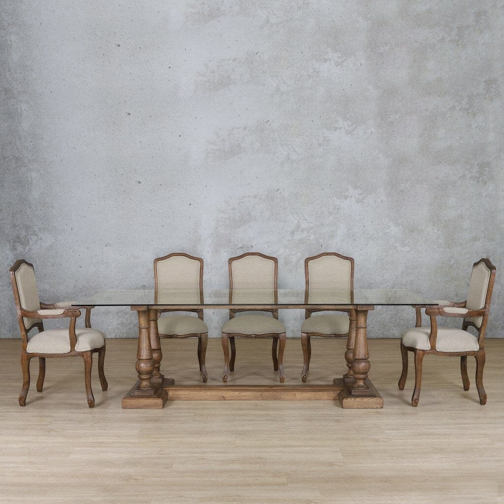 Charlotte Glass Top & Duke 8 Seater Dining Set Dining room set Leather Gallery Antique Dark Oak 