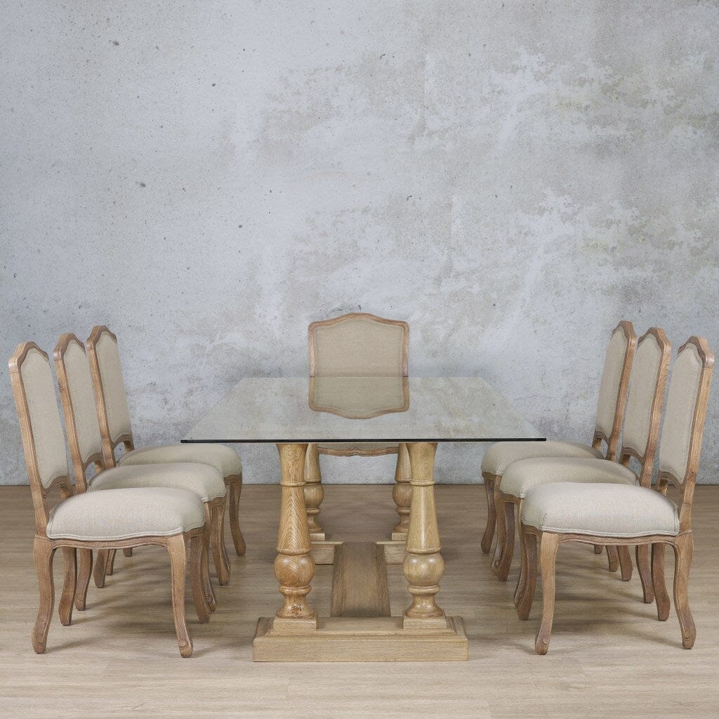 Charlotte Glass Top & Duke 8 Seater Dining Set Dining room set Leather Gallery Antique Natural Oak