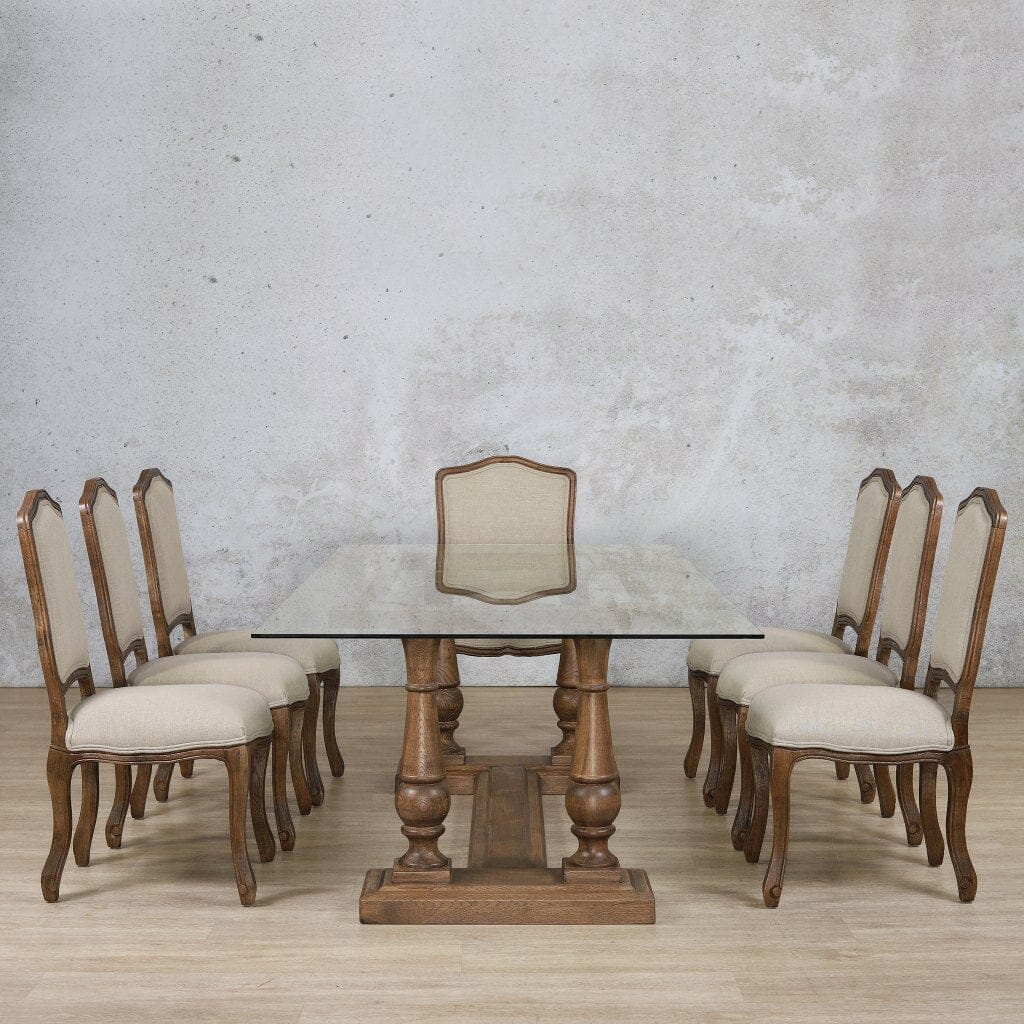 Charlotte Glass Top & Duke 8 Seater Dining Set Dining room set Leather Gallery Antique Dark Oak