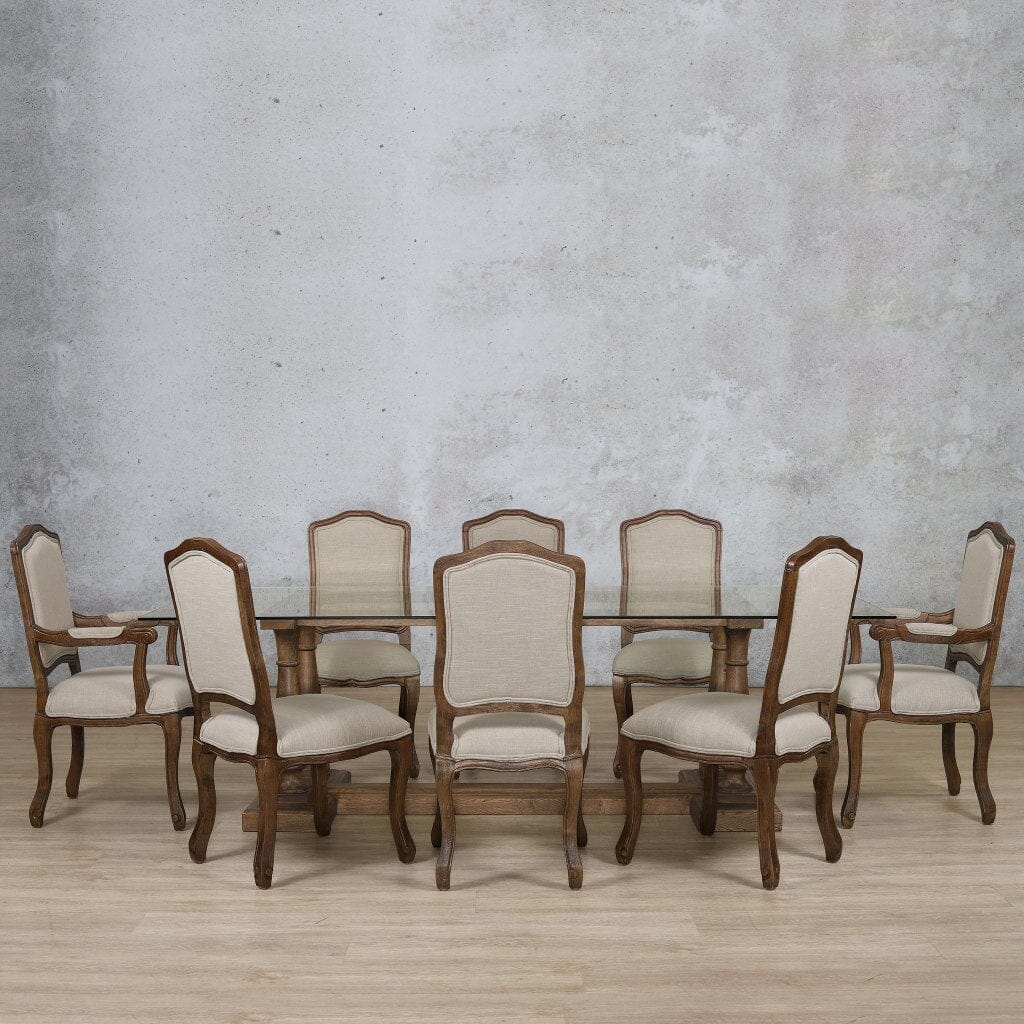 Charlotte Glass Top & Duke 8 Seater Dining Set Dining room set Leather Gallery Antique Dark Oak