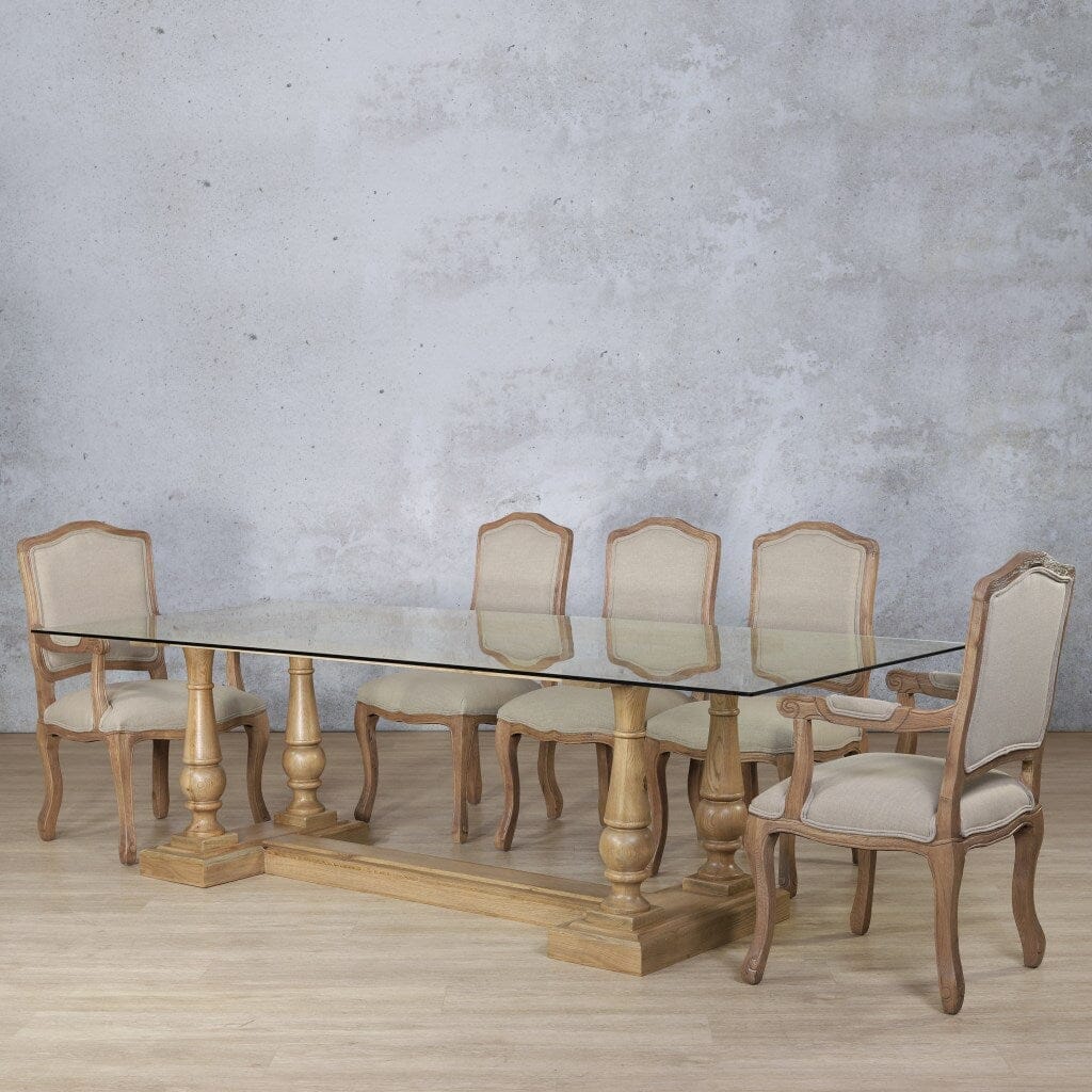 Charlotte Glass Top & Duke 8 Seater Dining Set Dining room set Leather Gallery Antique Natural Oak