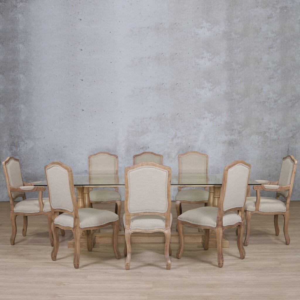 Charlotte Glass Top & Duke 8 Seater Dining Set Dining room set Leather Gallery Antique Natural Oak