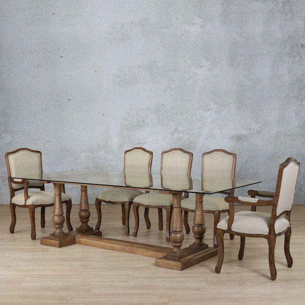 Charlotte Glass Top & Duke 8 Seater Dining Set Dining room set Leather Gallery Antique Dark Oak