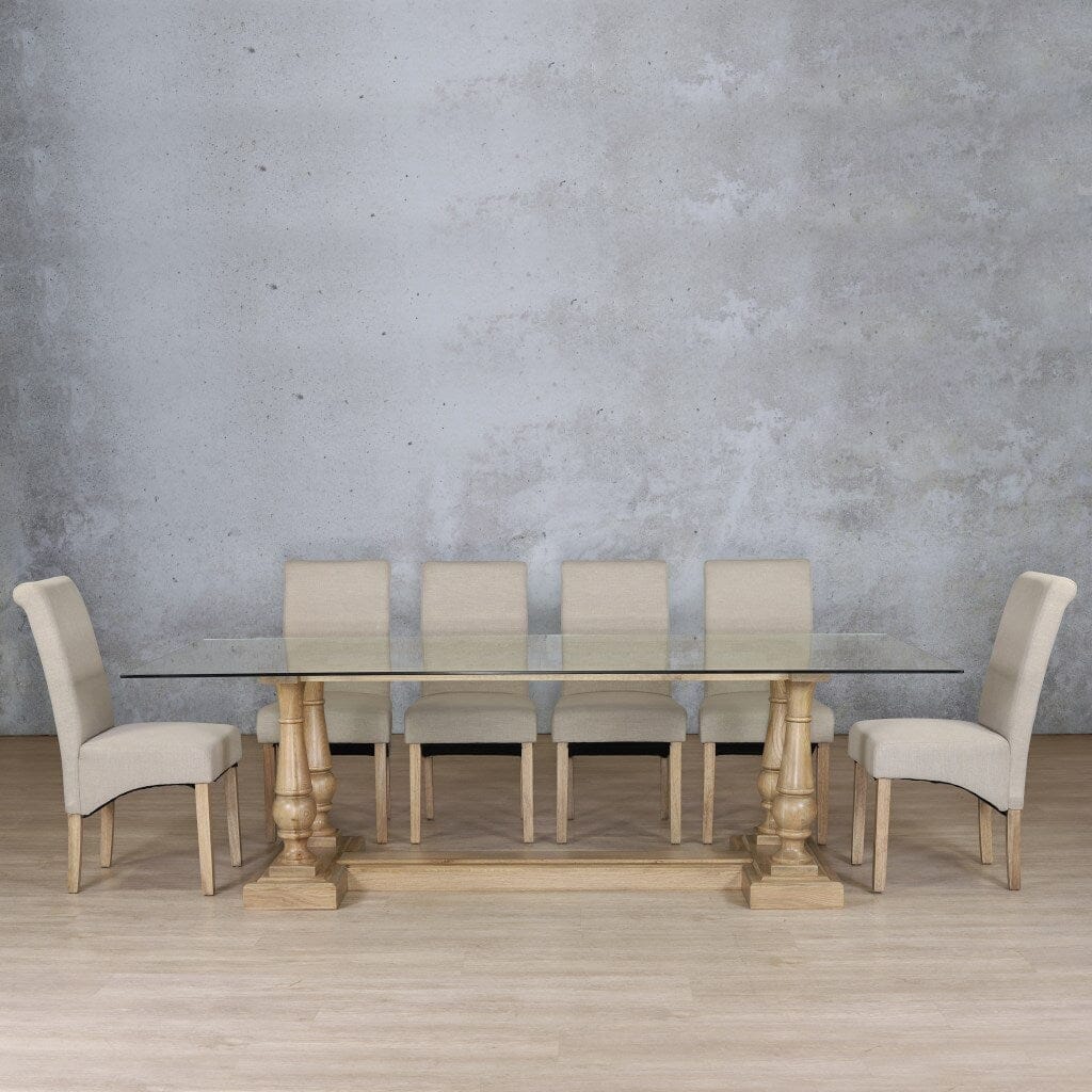 Charlotte Glass Top & Windsor 10 Seater Dining Set Dining room set Leather Gallery Antique Natural Oak 