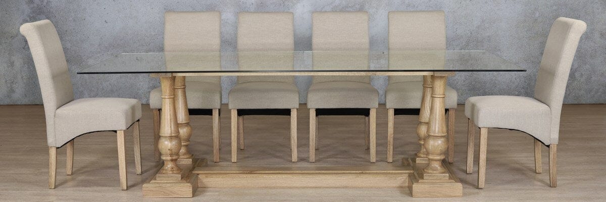 Charlotte Glass Top & Windsor 10 Seater Dining Set Dining room set Leather Gallery Antique Natural Oak