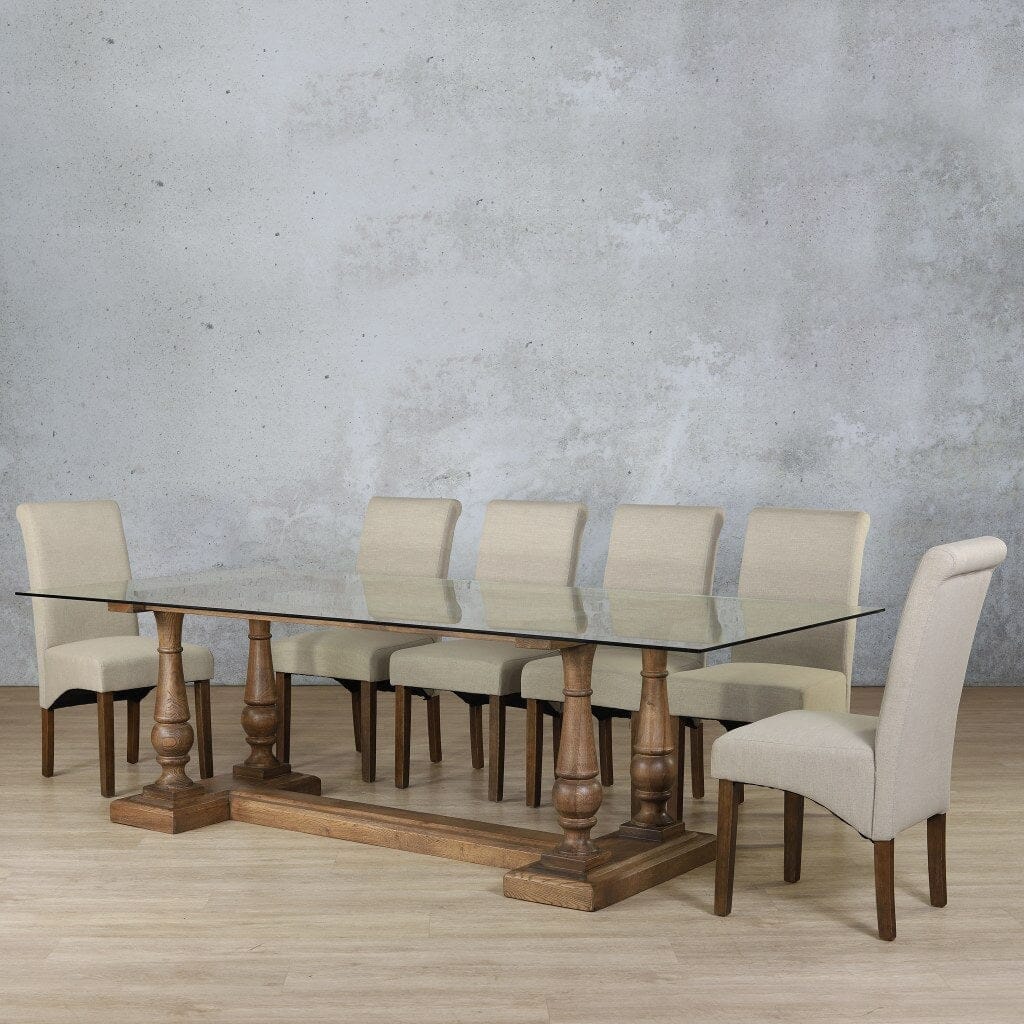 Charlotte Glass Top & Windsor 10 Seater Dining Set Dining room set Leather Gallery Antique Dark Oak