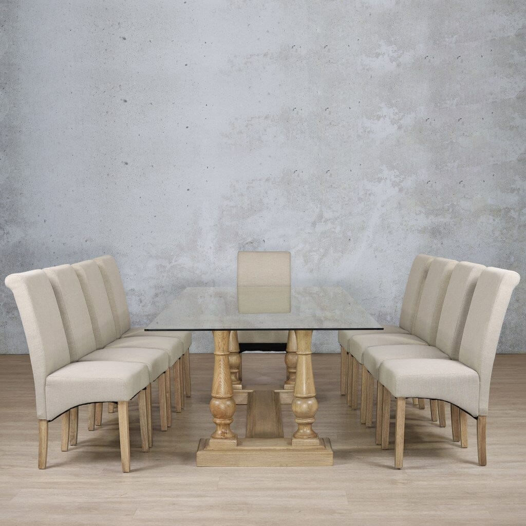 Charlotte Glass Top & Windsor 10 Seater Dining Set Dining room set Leather Gallery Antique Natural Oak