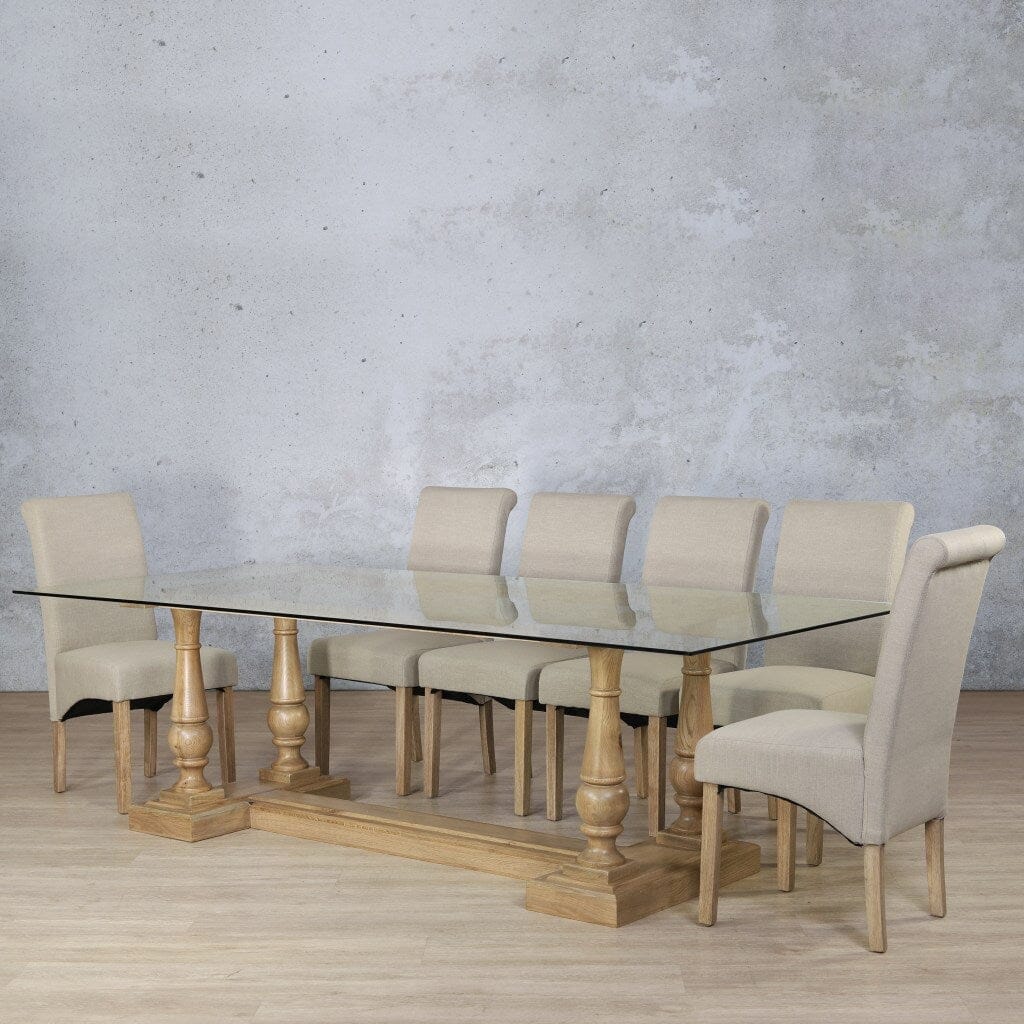 Charlotte Glass Top & Windsor 10 Seater Dining Set Dining room set Leather Gallery  Antique Natural Oak