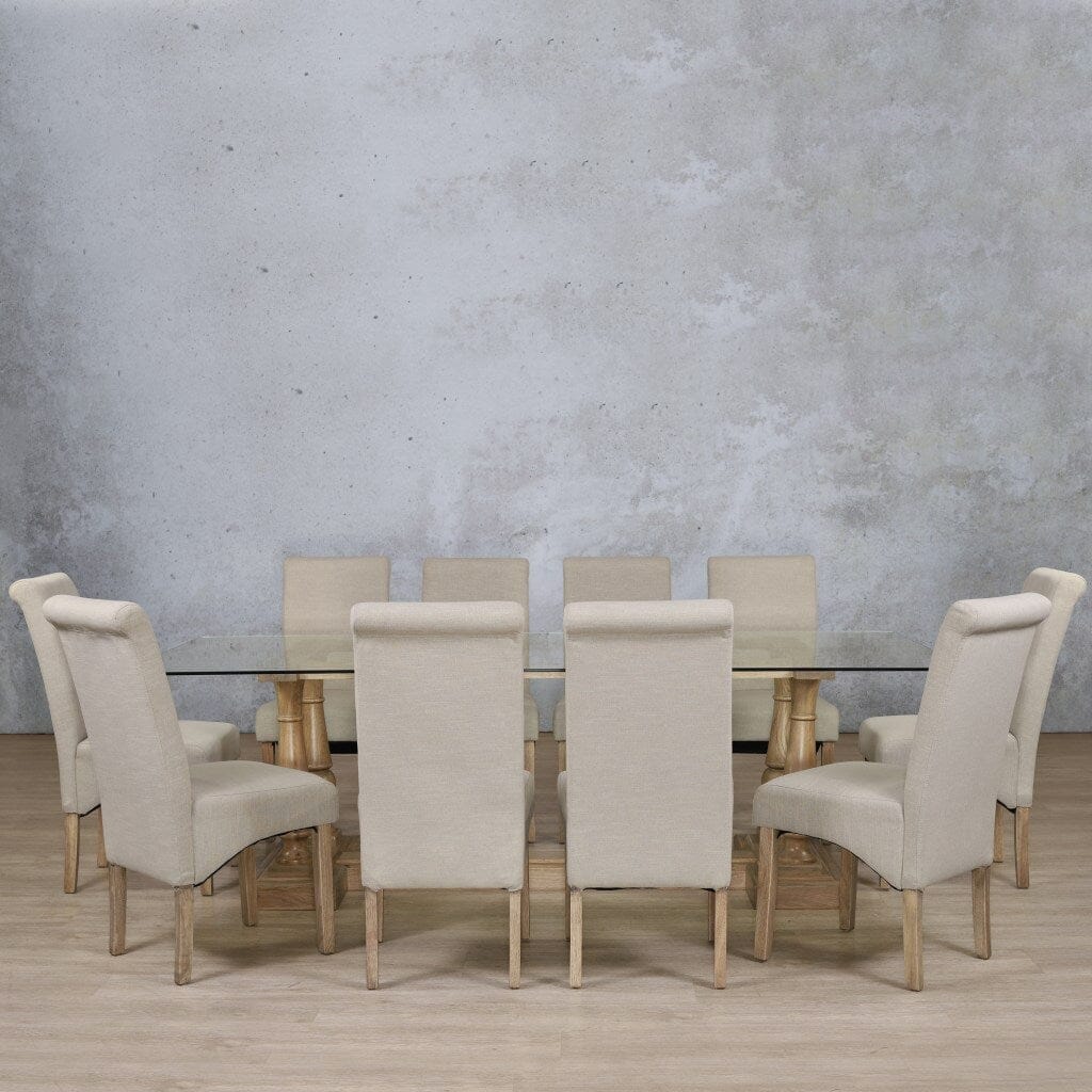 Charlotte Glass Top & Windsor 10 Seater Dining Set Dining room set Leather Gallery Antique Natural Oak