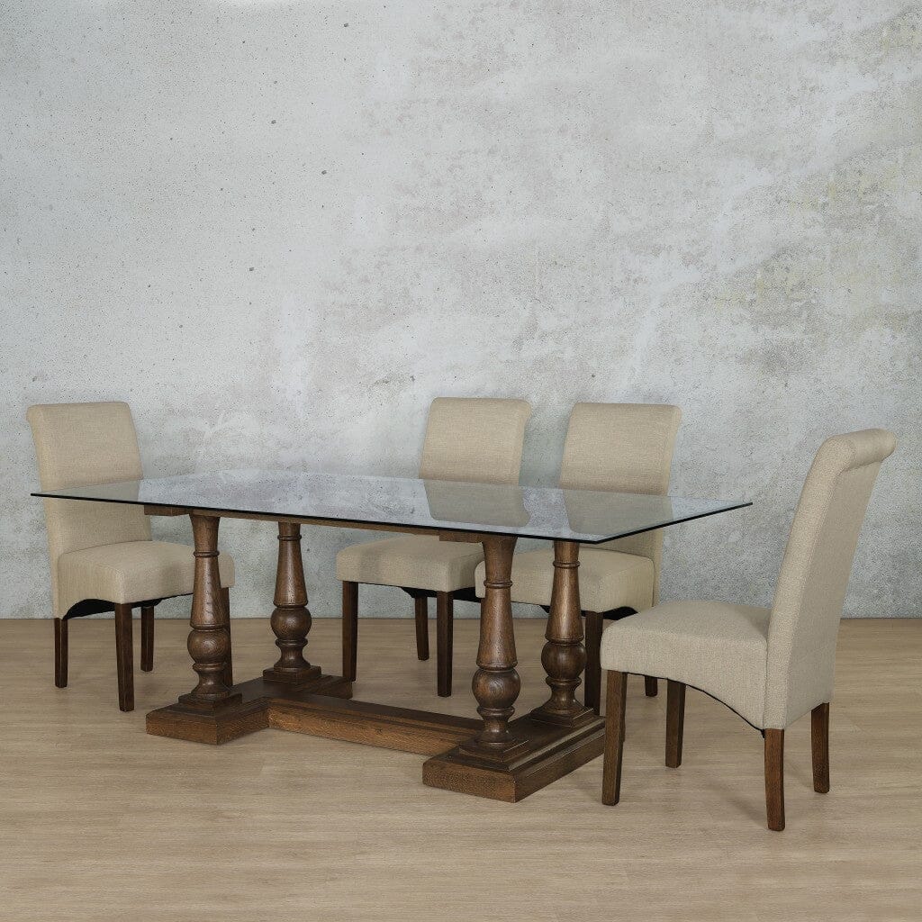 Charlotte Glass Top & Windsor 6 Seater Dining Set Dining room set Leather Gallery Antique Dark Oak