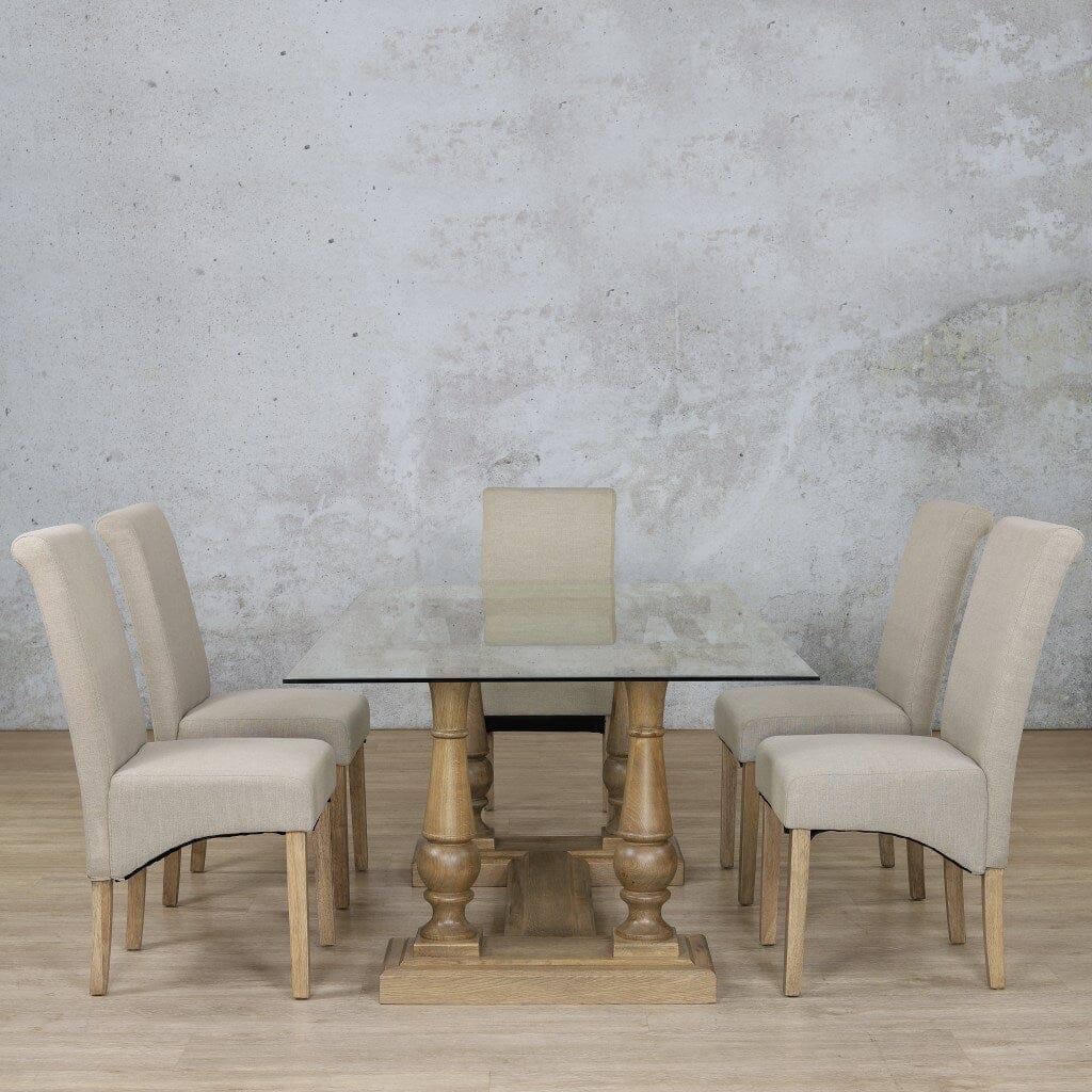 Charlotte Glass Top & Windsor 6 Seater Dining Set Dining room set Leather Gallery Antique Natural Oak