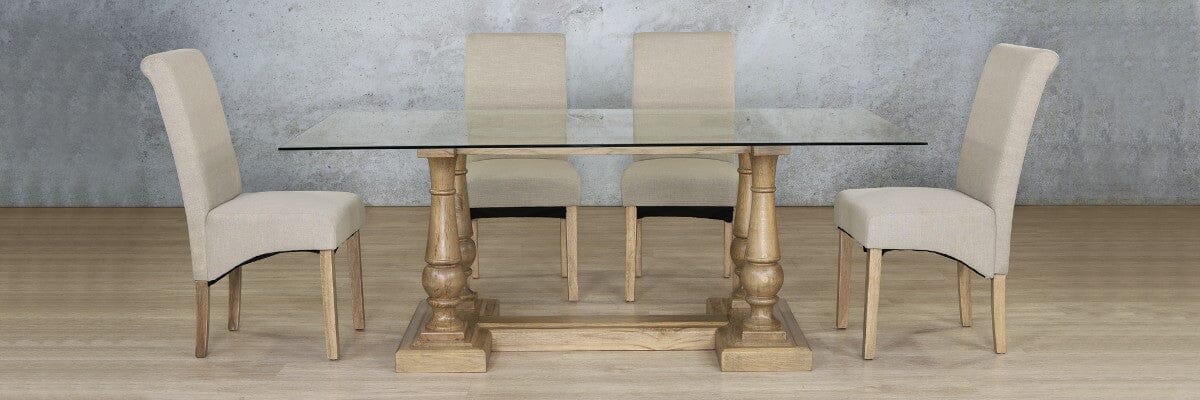 Charlotte Glass Top & Windsor 6 Seater Dining Set Dining room set Leather Gallery 