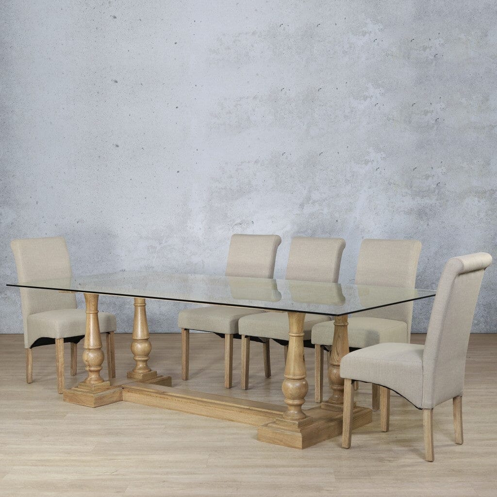 Charlotte Glass Top & Windsor 8 Seater Dining Set Dining room set Leather Gallery Antique Natural Oak 