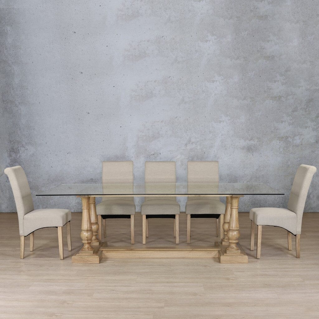 Charlotte Glass Top & Windsor 8 Seater Dining Set Dining room set Leather Gallery Antique Natural Oak 