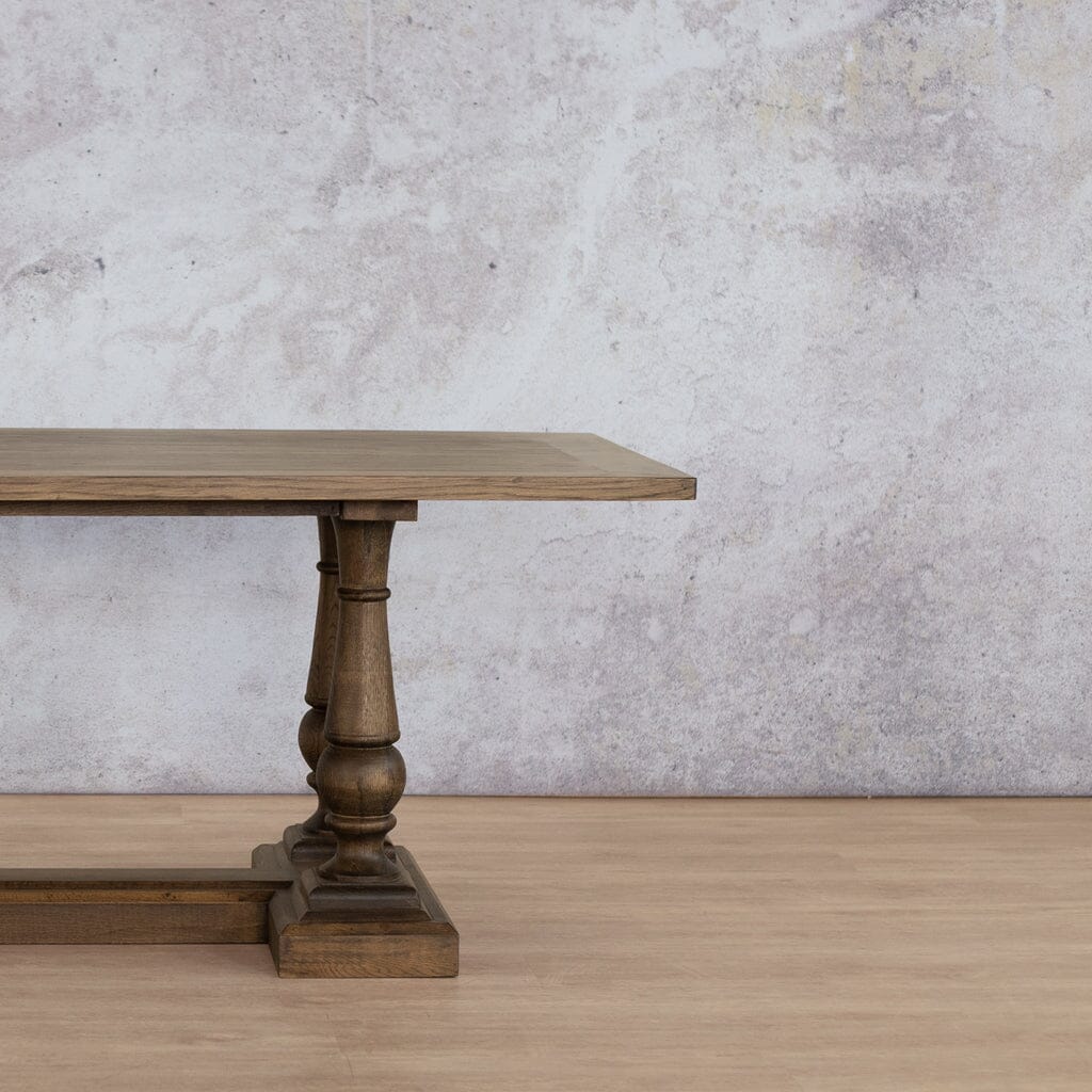 Charlotte Wood Dining Table - 2.4M / 8 or 10 Seater Dining Table Leather Gallery antique dark oak