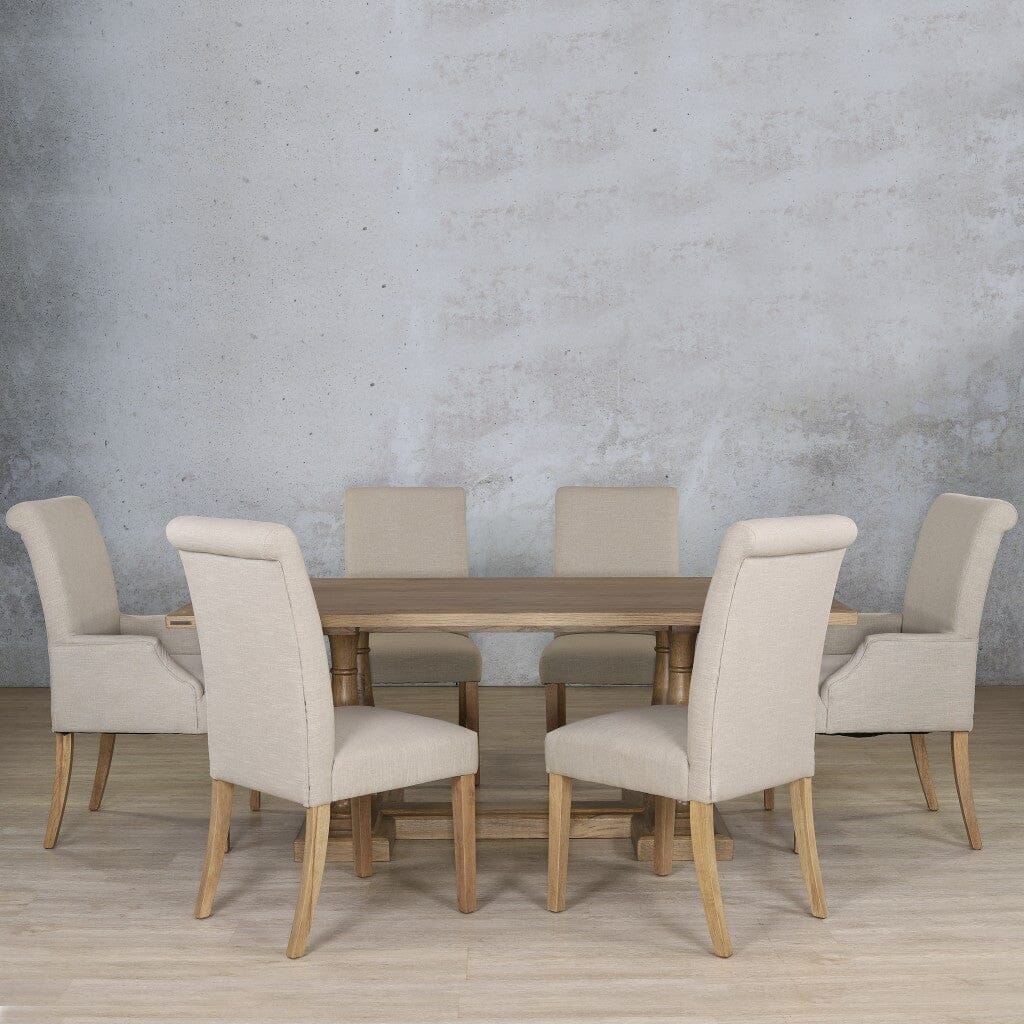 Charlotte Wood Top & Baron 6 Seater Dining Set Dining room set Leather Gallery Antique Natural Oak