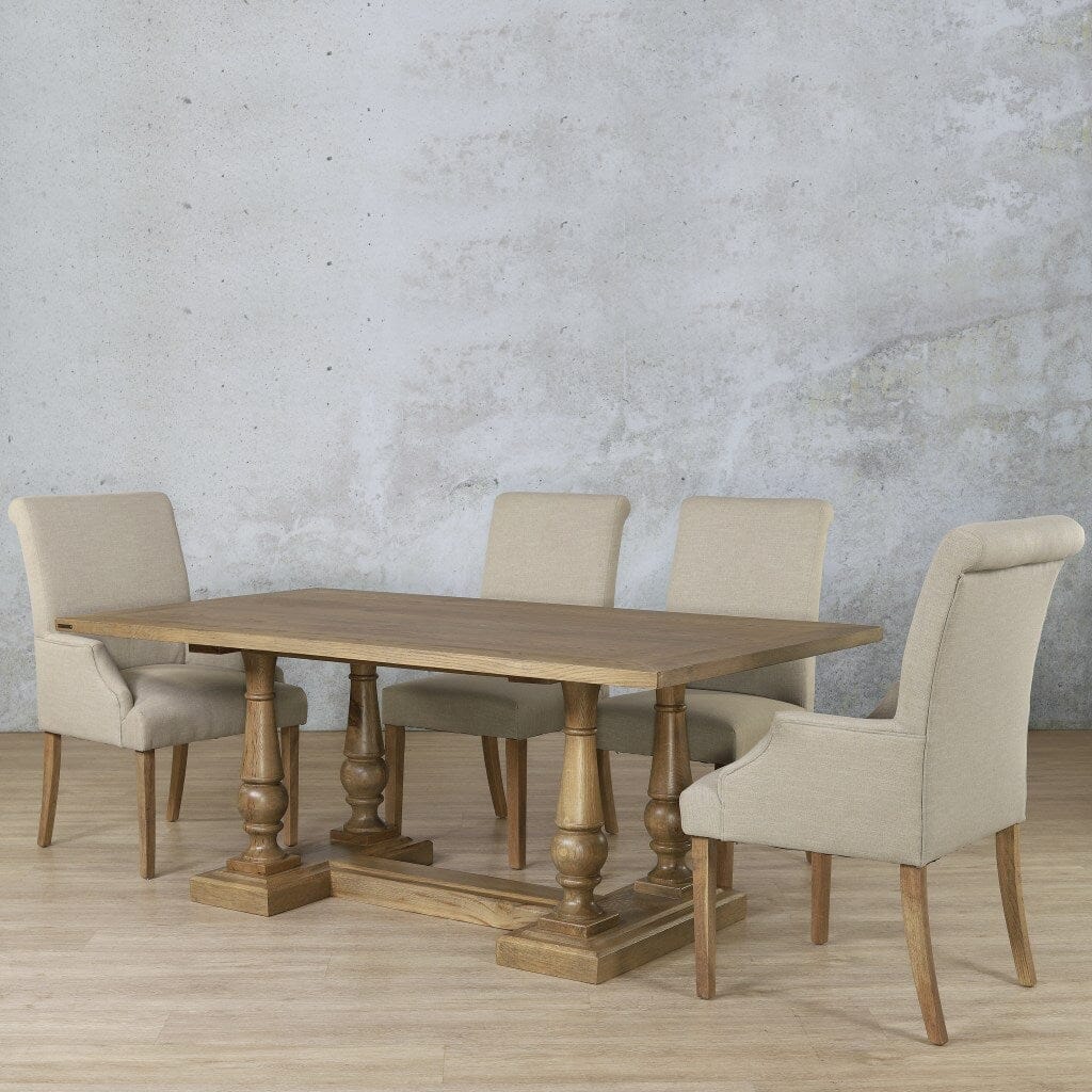 Charlotte Wood Top & Baron 6 Seater Dining Set Dining room set Leather Gallery Antique Natural Oak