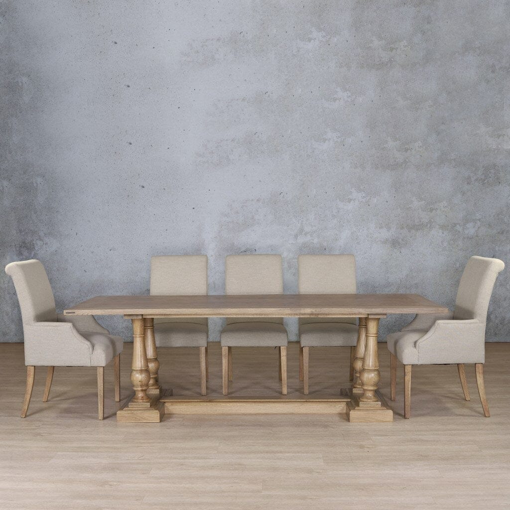 Charlotte Wood Top & Baron 8 Seater Dining Set Dining room set Leather Gallery Antique Natural Oak 