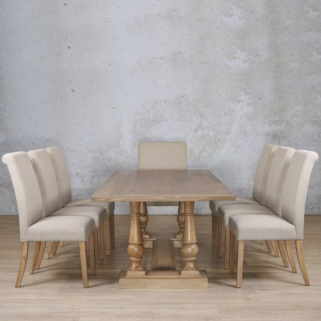 Charlotte Wood Top & Baron 8 Seater Dining Set Dining room set Leather Gallery  Antique Natural Oak 