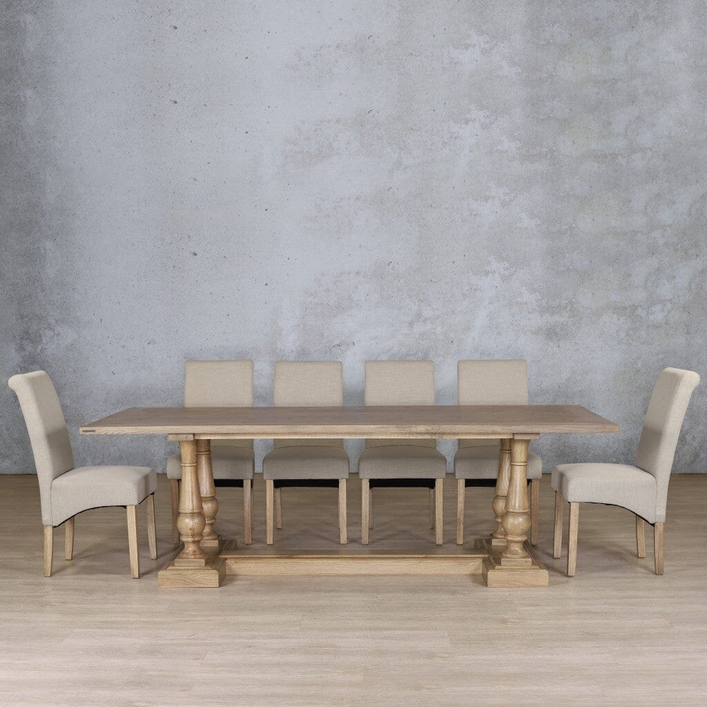 Charlotte Wood Top & Windsor 10 Seater Dining Set Dining room set Leather Gallery Antique Natural Oak 