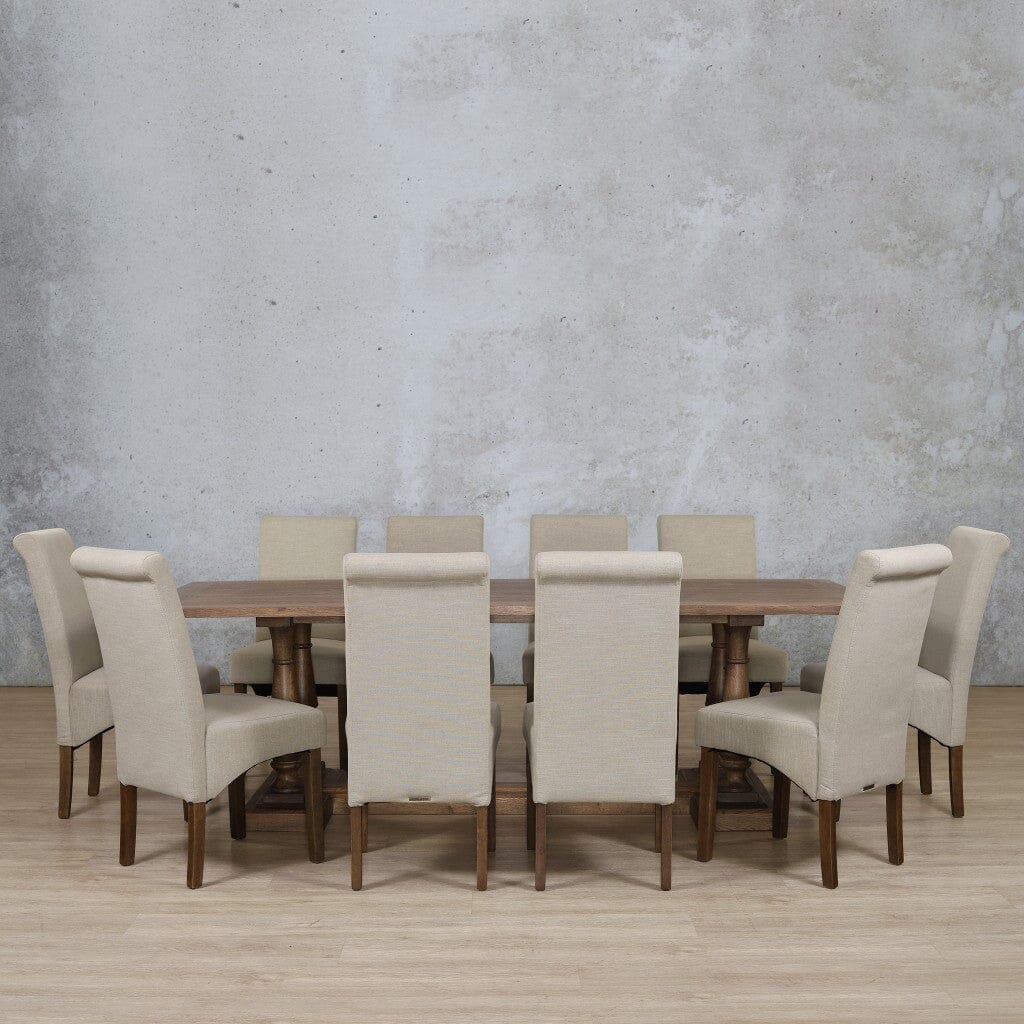 Charlotte Wood Top & Windsor 10 Seater Dining Set Dining room set Leather Gallery Antique Dark Oak