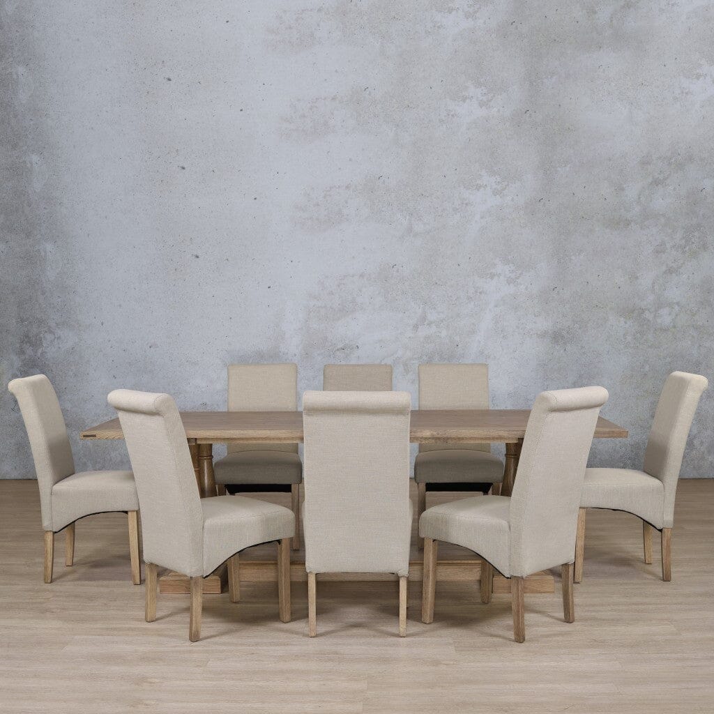 Charlotte Wood Top & Windsor 8 Seater Dining Set Dining room set Leather Gallery Antique Natural Oak 
