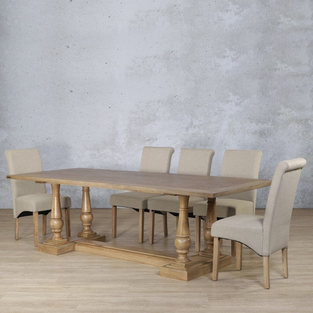 Charlotte Wood Top & Windsor 8 Seater Dining Set Dining room set Leather Gallery Antique Natural Oak 