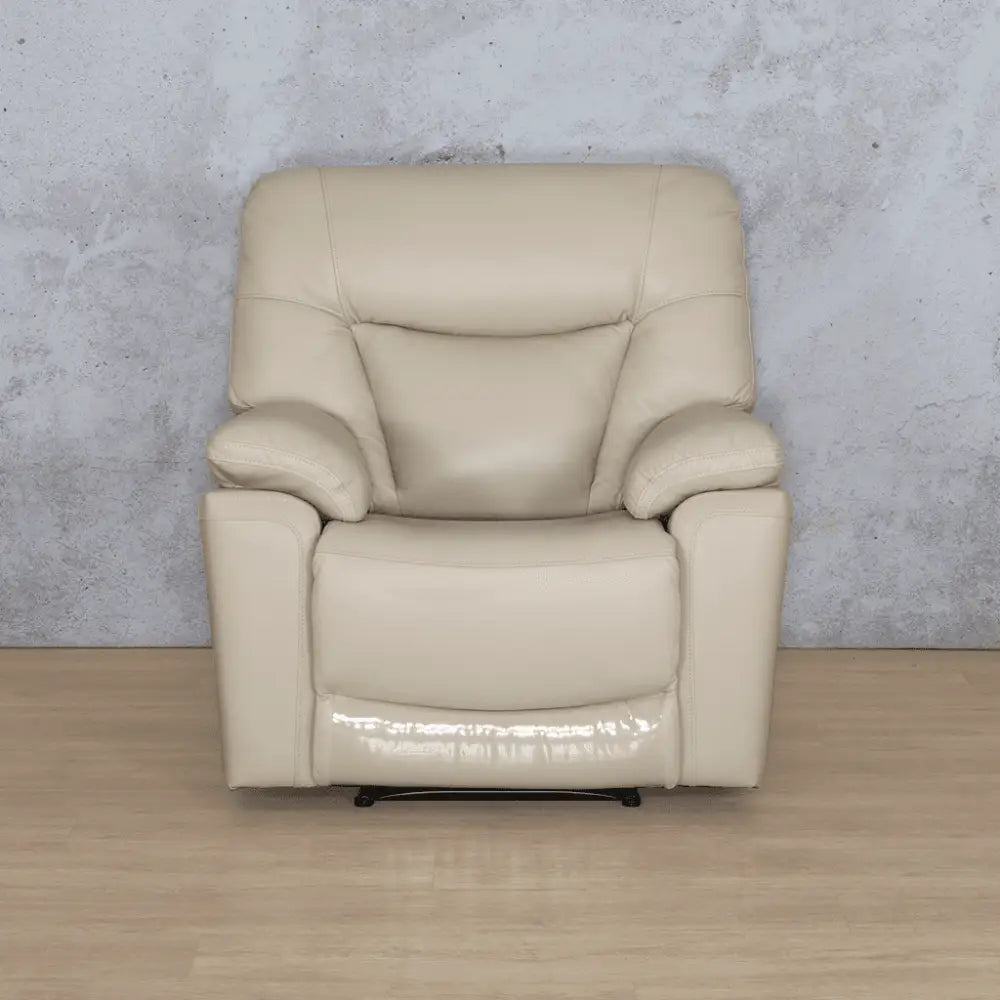 Chester 1 Seater Leather Recliner Chair - Beige-G - Leather Recliner