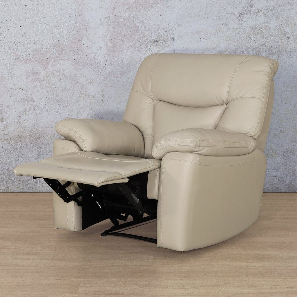 The Chester single recliner chair features a classic design with detailed stitching and a luxurious leather finish, making it an elegant addition to any space.