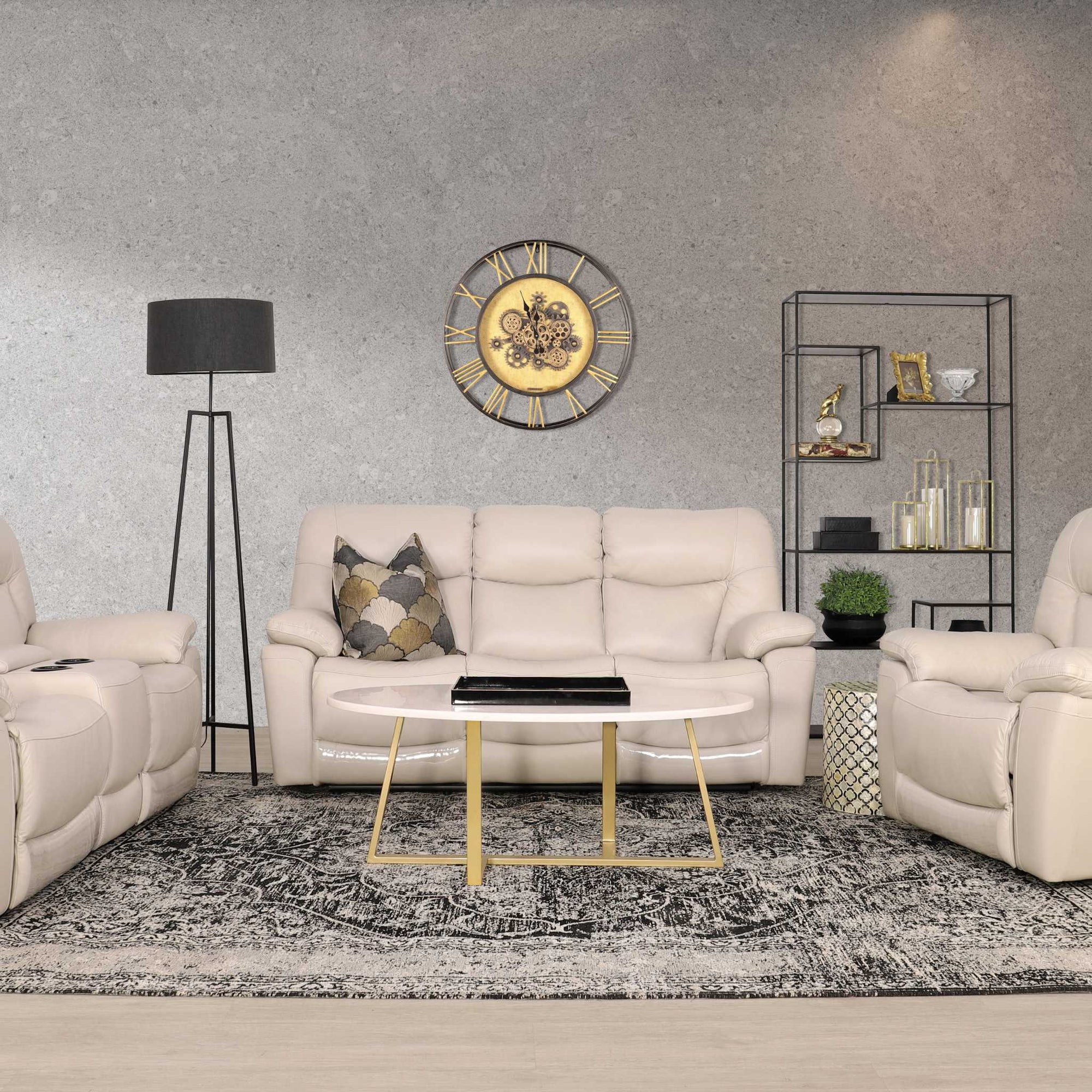 Chester Leather Home Theatre Suite 3 + 2 + 1 - Available on Special Order Plan Only - Leather Recliner beige-g