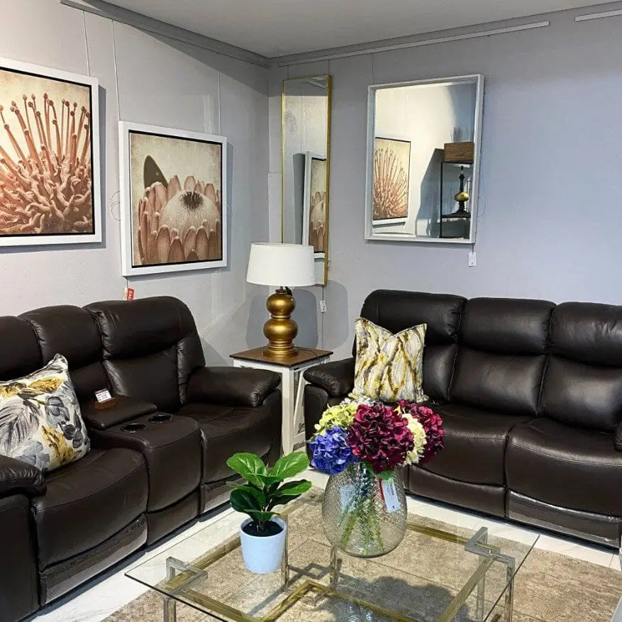 Chester Leather Home Theatre Suite 3 + 2 - Choc - Warehouse Clearance - Choc - Leather Recliner