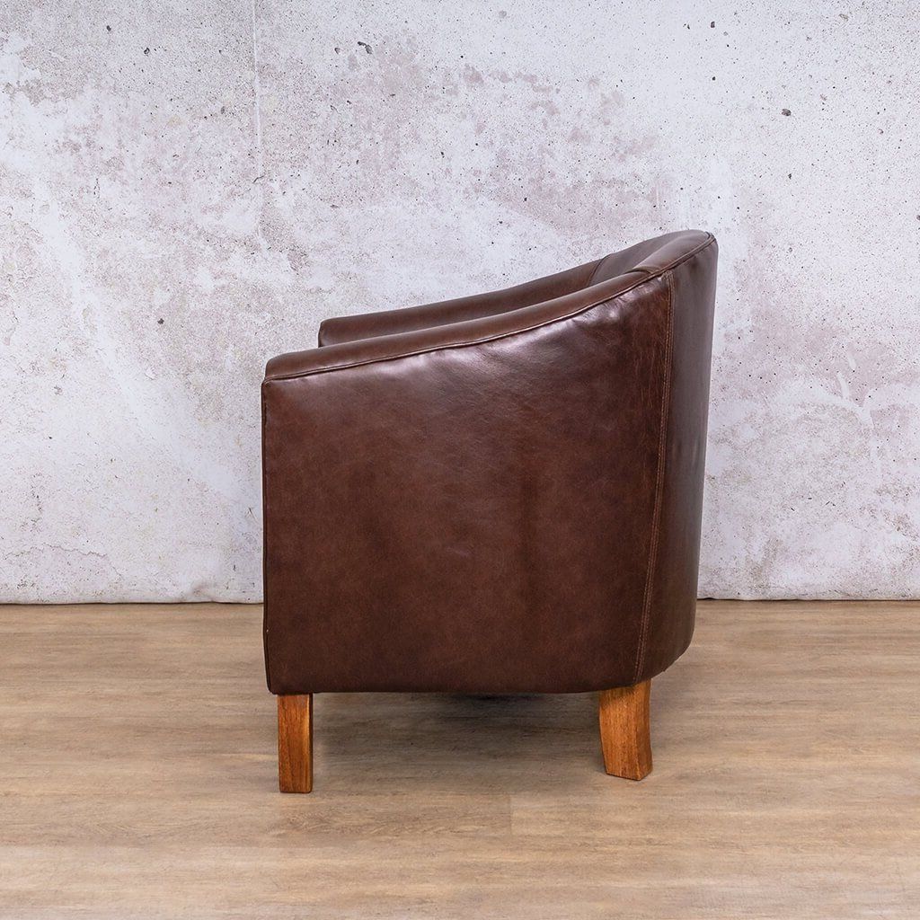 Side Profile of the Club Czar Chocolate Leather Tub Chair | Leather Armchair | Leather Gallery Occasional Chair Range