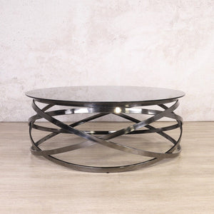 Crystal Coffee Table with a Black glass top and Graphite-toned geometric base, perfect as a modern coffee table centrepiece for contemporary interiors.