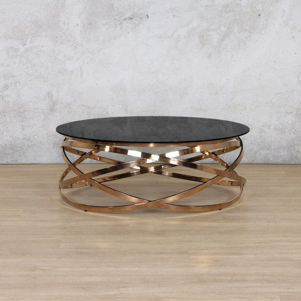 Crystal Glass Coffee Table in Rose Gold - Coffee Table - Leather
