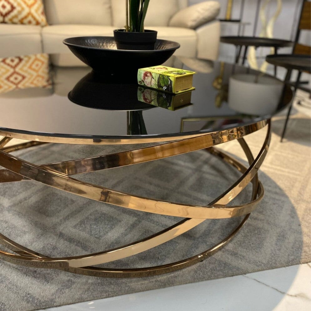 Crystal Glass Coffee Table in Gold - Warehouse Clearance Coffee Table Leather Gallery 