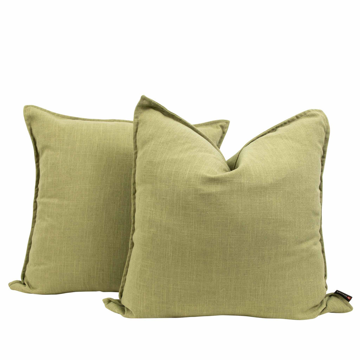 New Point Apple Cushion (59cm x 59cm) set in sage green; a pair of plush sofa cushions and couch cushions. | Leather Gallery Scatter Cushions