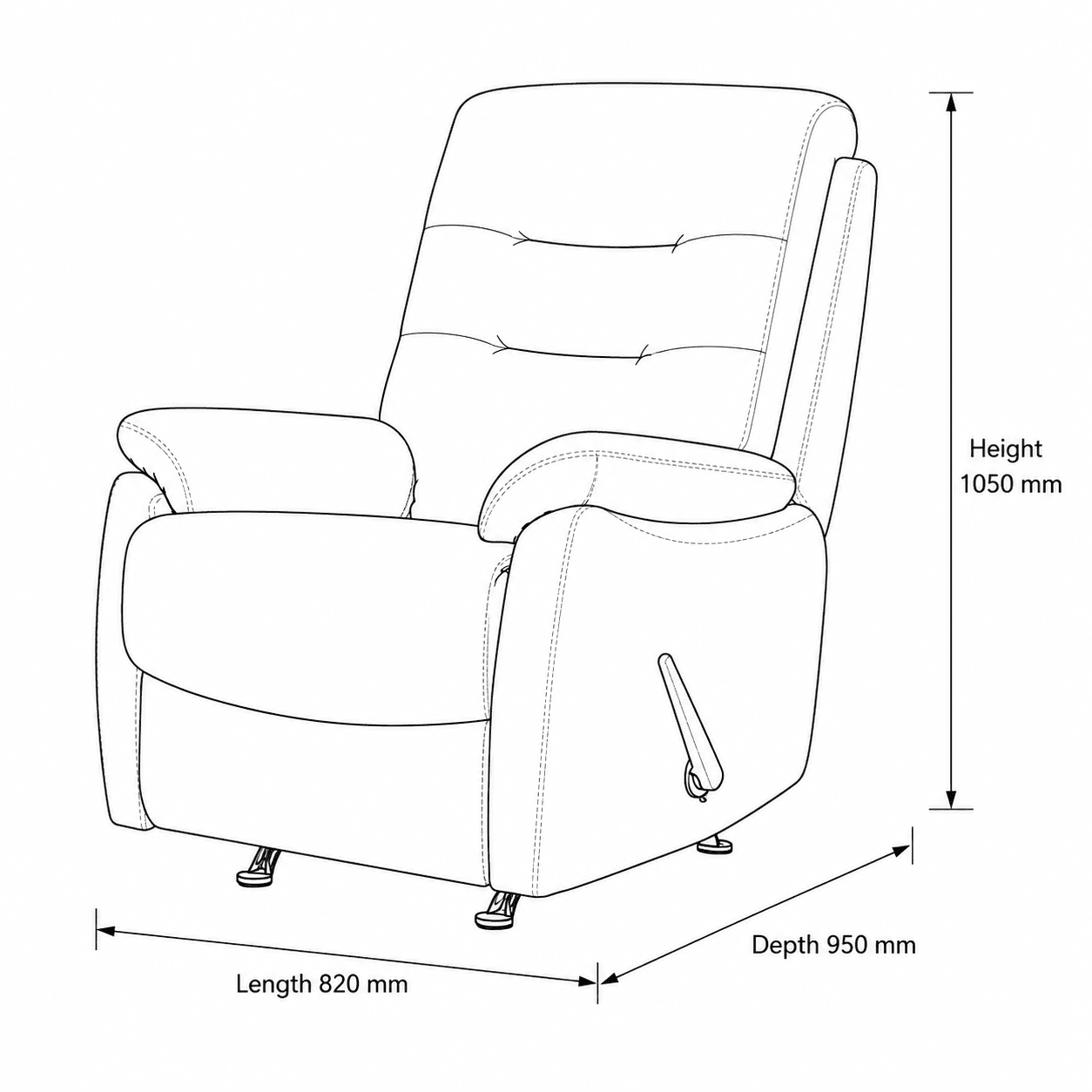 Measurement chart for Dallas Fabric Rocker Recliner Chair