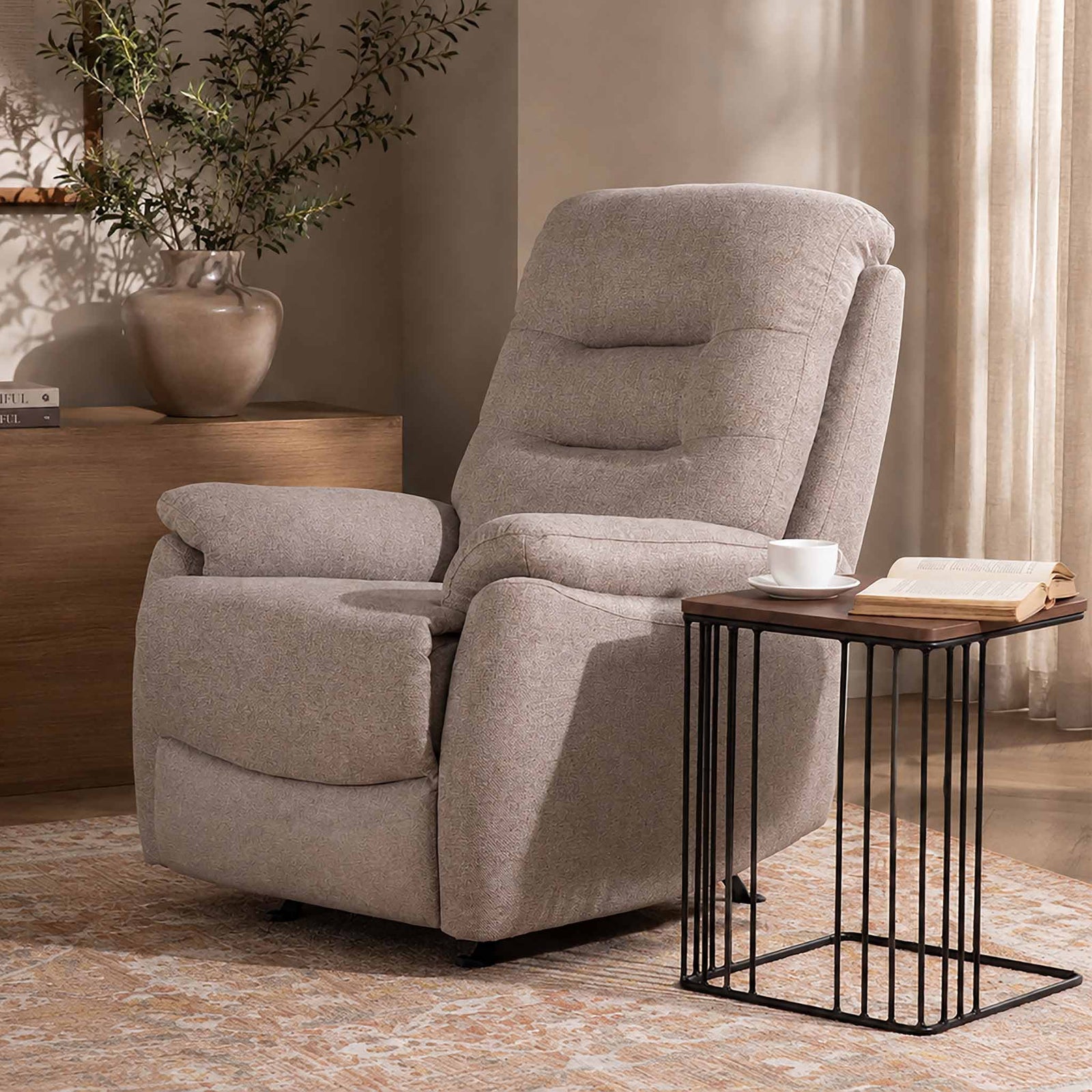 leather gallery dallas fabric recliner majestic beige