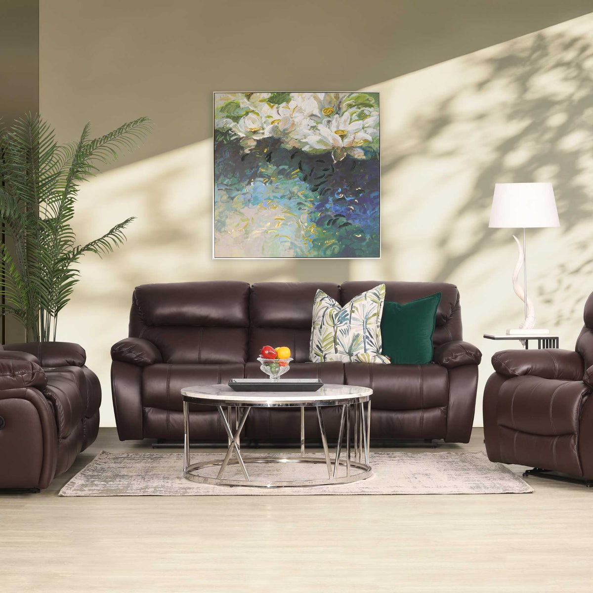 Delta 3 + 2 + 1 Leather Recliner Home Theatre Suite - Leather Recliner luxe walnut