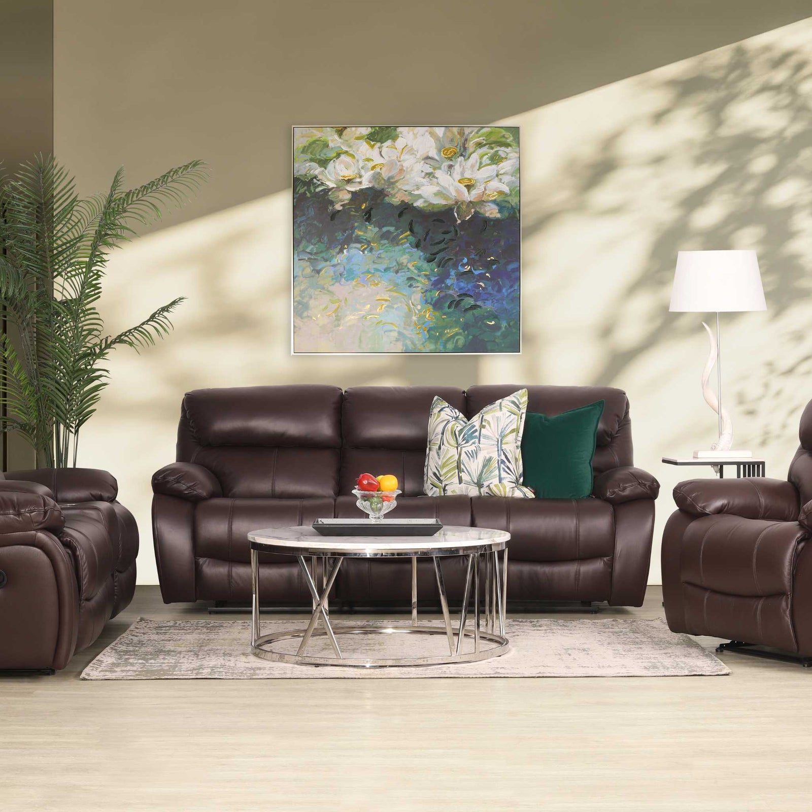 Delta 3 + 2 + 1 Leather Recliner Home Theatre Suite - Leather Recliner luxe walnut