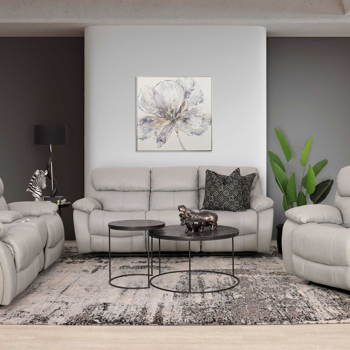 Delta 3 + 2 + 1 Leather Recliner Home Theatre Suite - Leather Recliner luxe grey