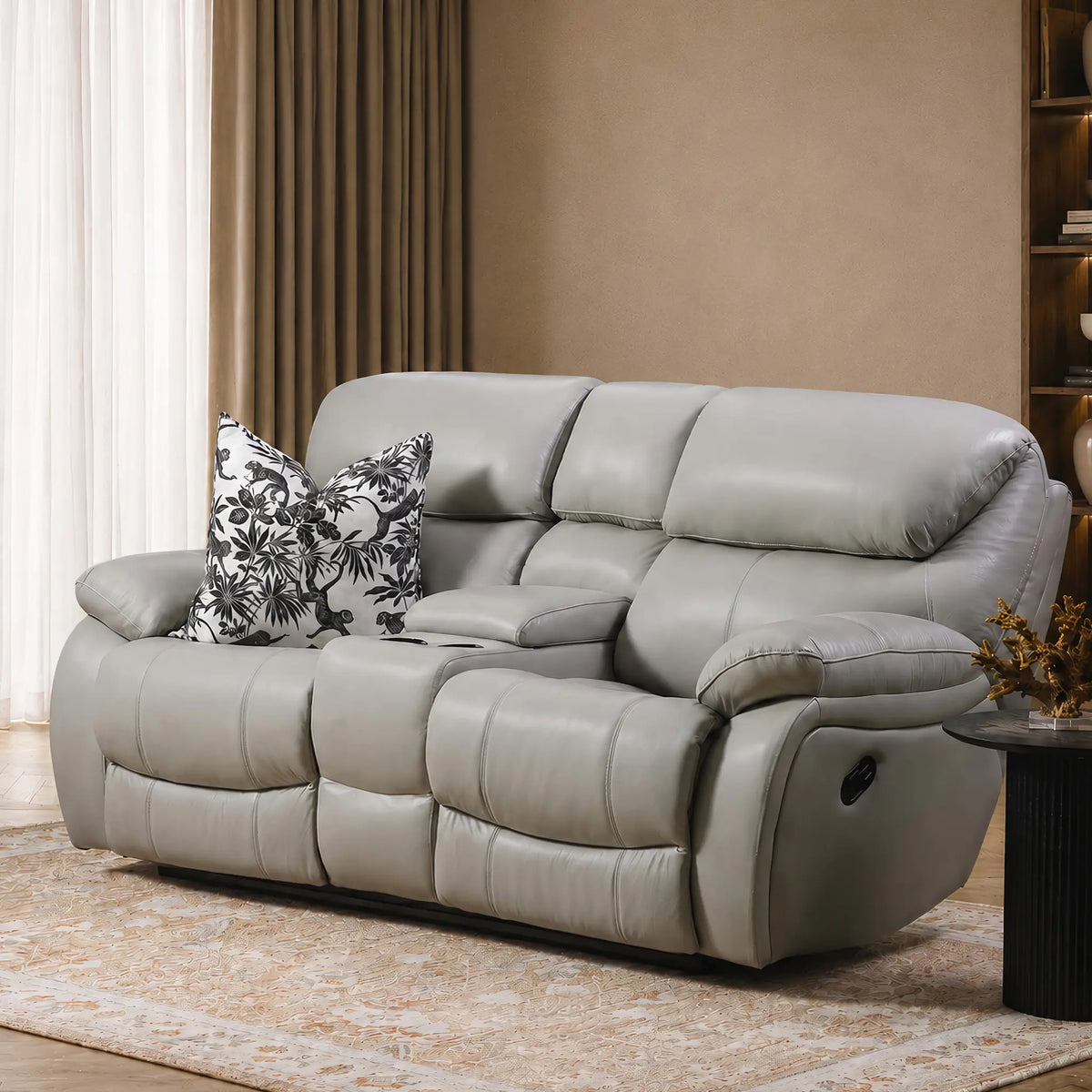 Delta 2 Seater Home Theatre Leather Recliner - Manatee Grey - Leather 