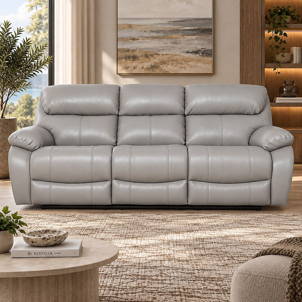 Delta 3 Seater Leather Recliner - Luxe Grey - Leather Recliner